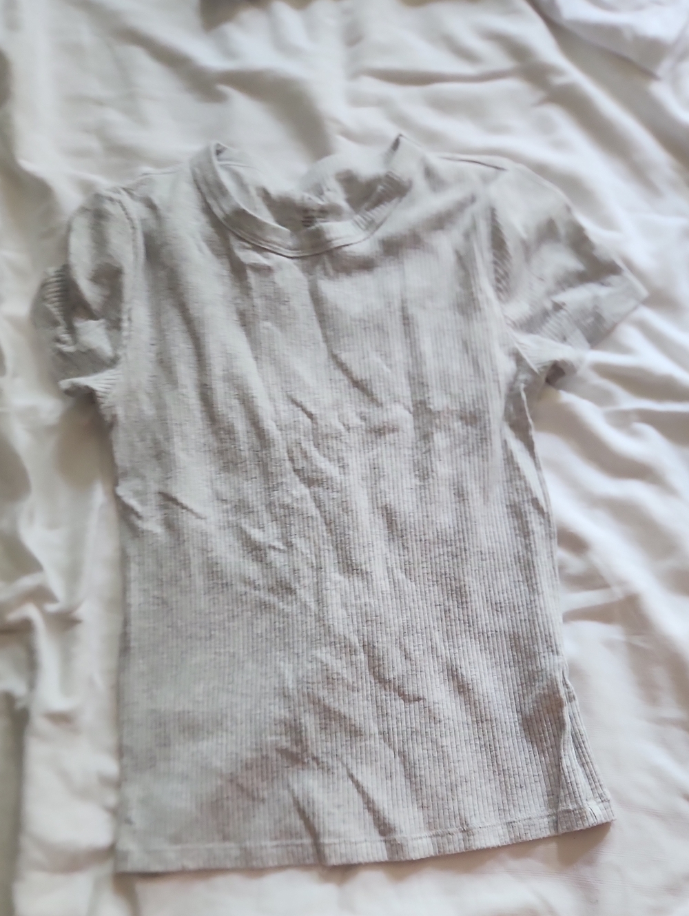 American Eagle Outfitters Ribbed Short Sleeve Top - Light Gray
